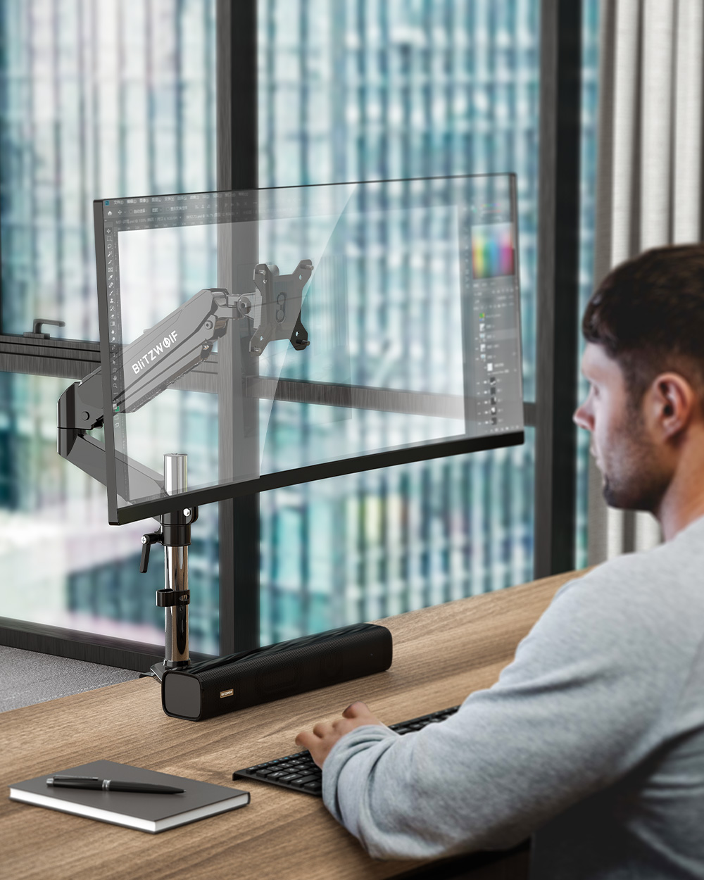 BlitzWolf® BW-MS2 Monitor Stand with Pneumatic Arm 32