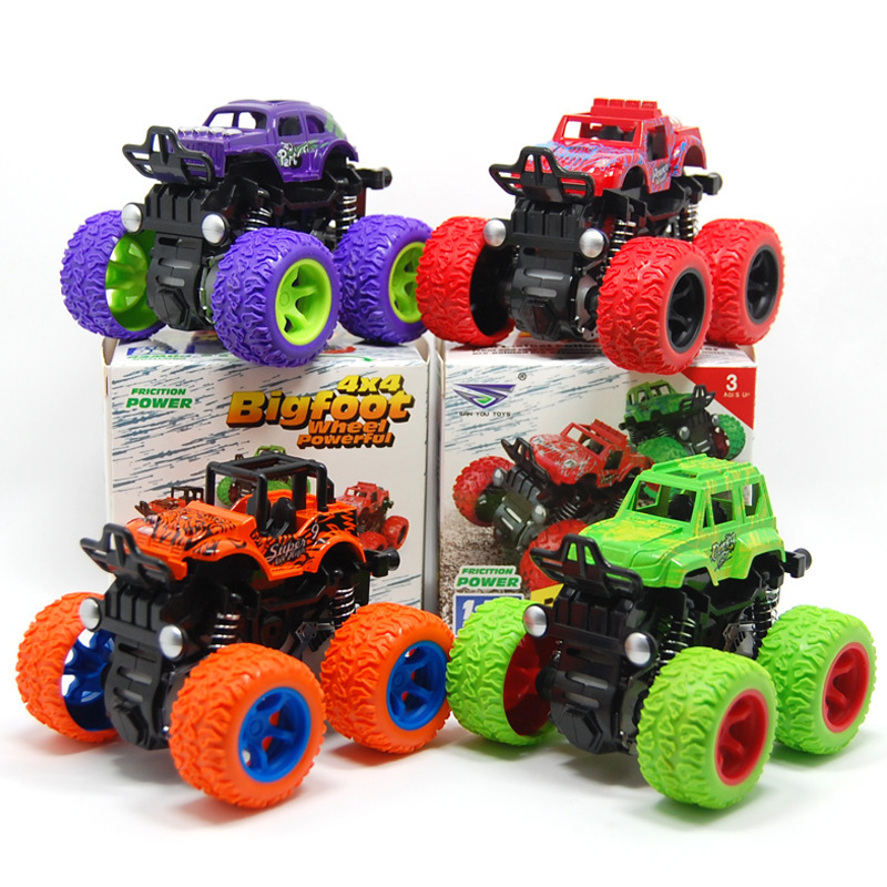 Classic Pull Back Big Foot Wheel Drive Car 9cm Rotatable Friction Power Shockproof Inertial Blocks Toys 9
