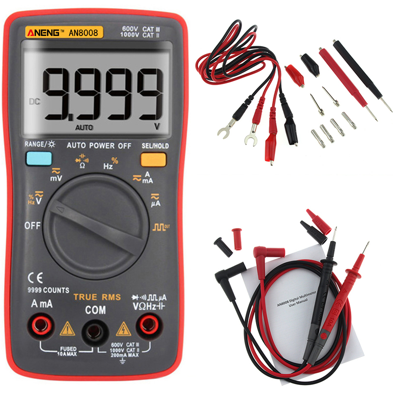 ANENG AN8008 True RMS Wave Output Digital Multimeter 9999 Counts Backlight AC DC Current Voltage Resistance Frequency Capacitance Square Wave Output 22