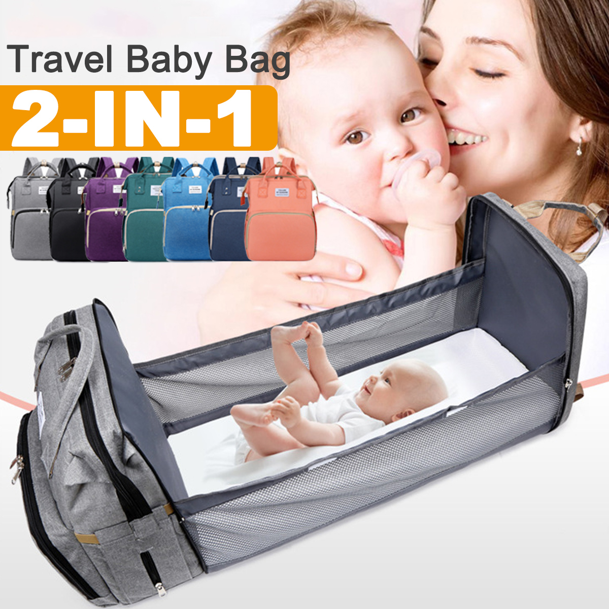 2 IN 1 Foldable Diaper Bag Large Capacity Baby Crib Backpack Nappy Mummy Bags For Mom Outdoors Travel