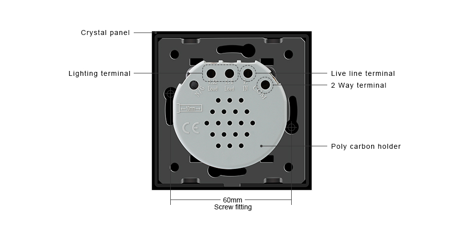 Livolo Black Glass Touch Panel Intermediate & Remote EU Switch VL-C701SR-12