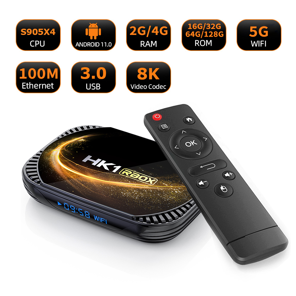 HK1 RBOX X4S Amlogic S905X4 Quad Core 4GB RAM 64GB ROM Android 11.0 HD 8K H.265 2.4G 5G WIFI bluetooth Smart TV Box Youtube Netflix
