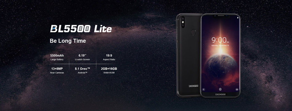 DOOGEE BL5500 Lite 6.19 Inch U-notch 5500mAh Android 8.1 2GB 16GB MT6739WA Quad Core 4G Smartphone