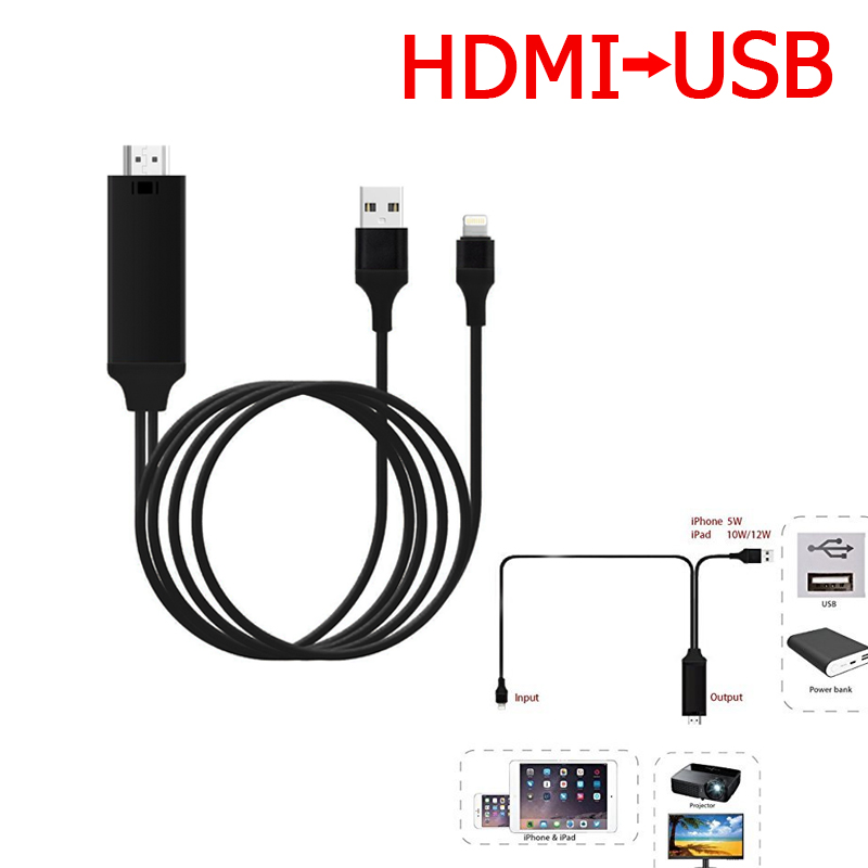 iP Port/USB to 4K HD Display Port Cable for iPhone/for iPad/for iPod Audio/Video/Files Transfer to Display/Projector/TV with HDMI Port