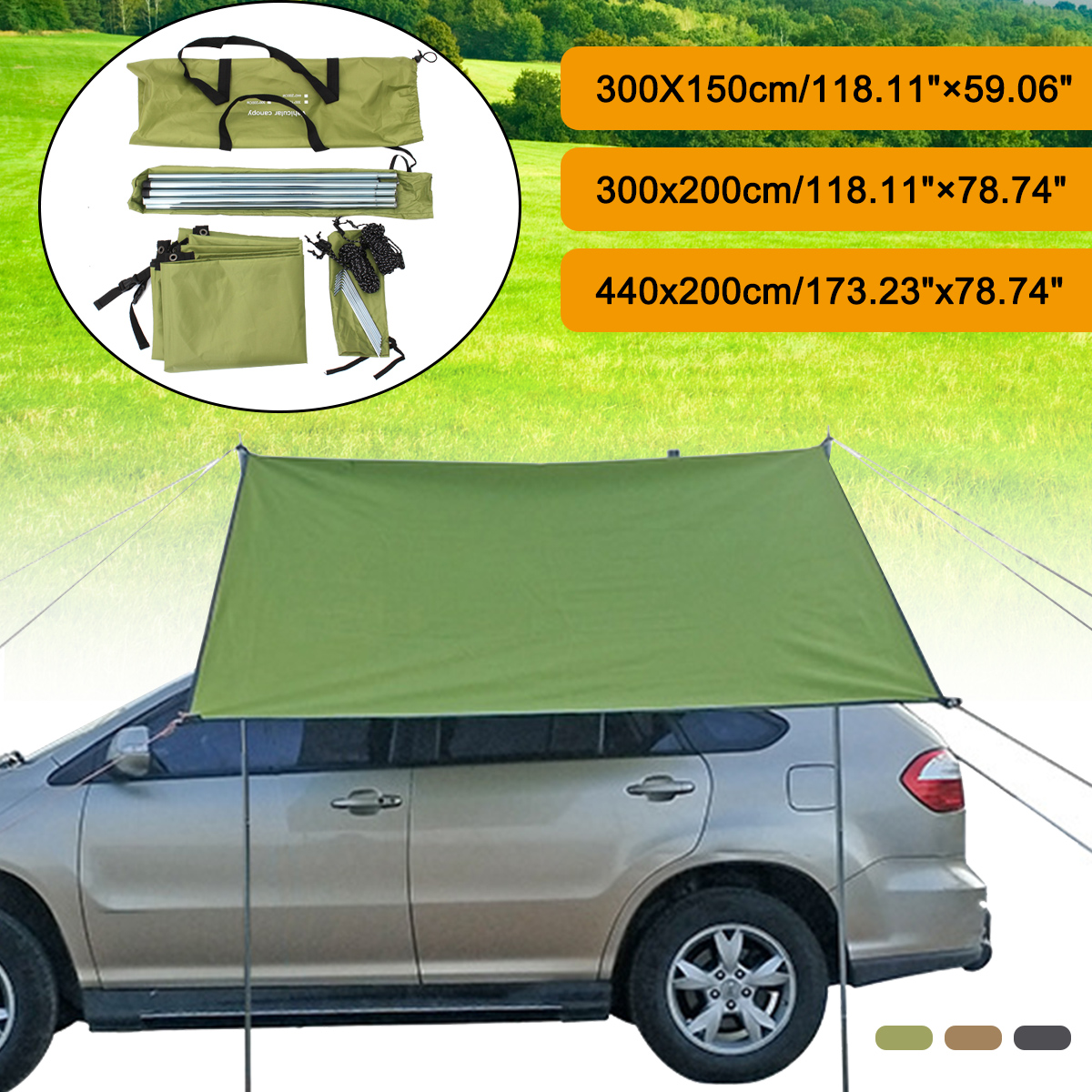 210D Oxford Cloth Car Side Awning Rooftop Tent Waterproof UV-proof Sunshade Canopy Cover Outdoor Camping Travel