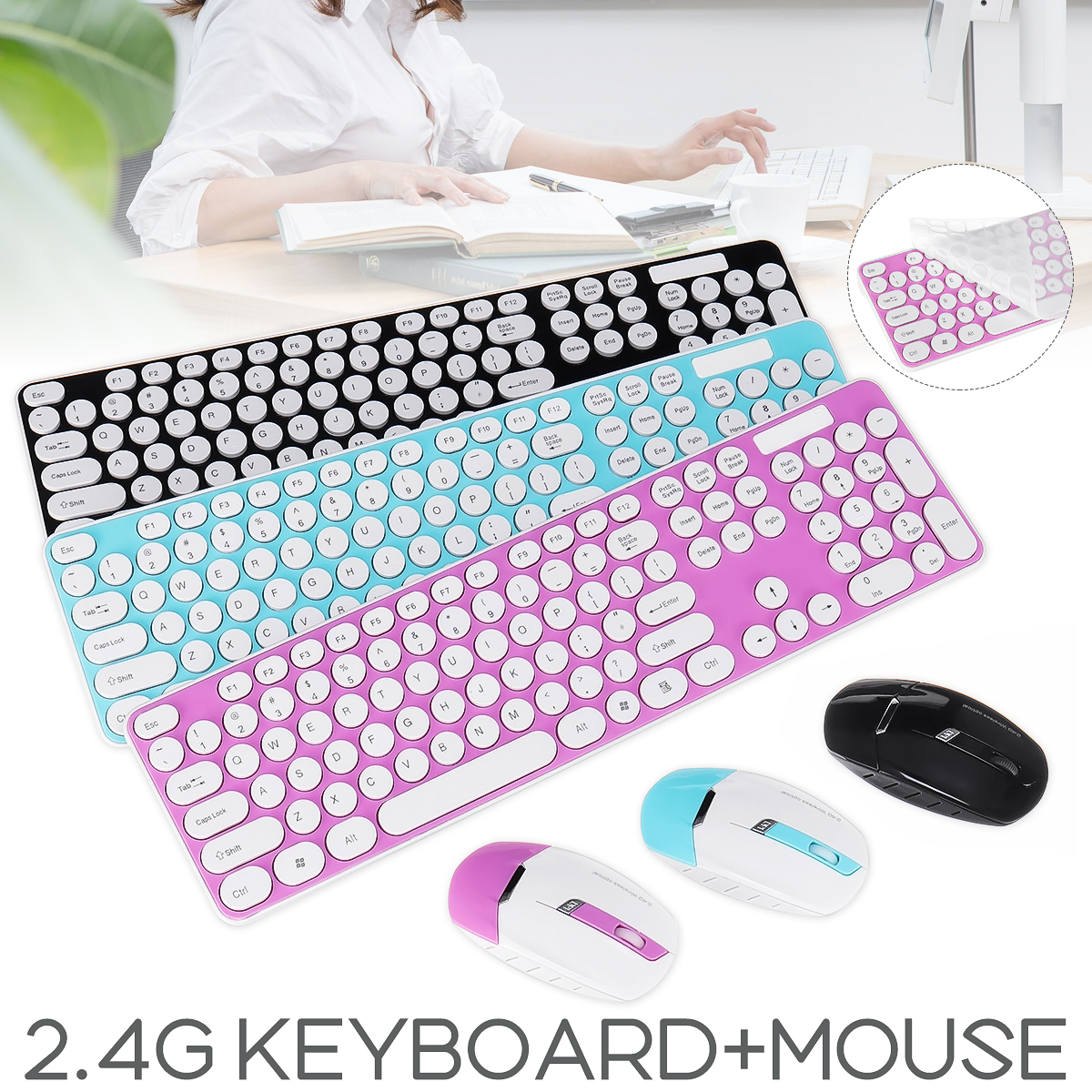 Ultra Thin Mute 2.4GHz Wireless 101 Keys Keyboard and 1600DPI Mouse Combo Set for Desktop Laptop 13