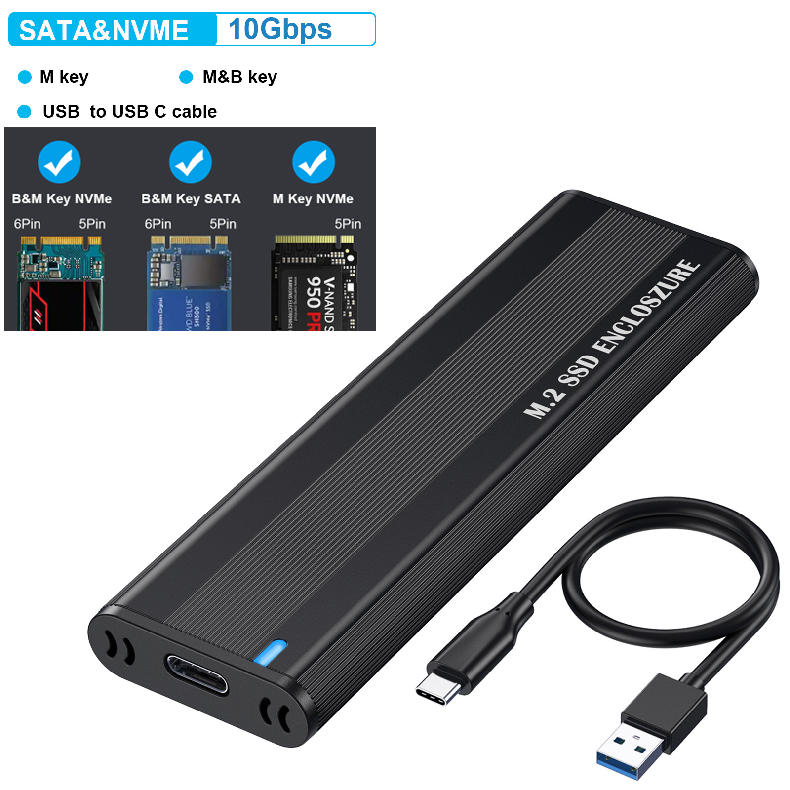 M.2 NVME SSD Case USB3.0 x2 Type-C M2 NVME SSD Enclosure 10Gbps For M.2 NVME 2242 2260 2280 SSD