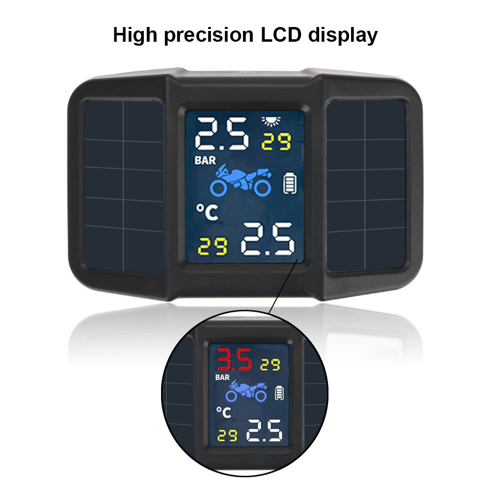 Motorcycle TPMS Tyre Pressure Monitor LCD Display Temperature Monitoring Alarm System USB Charging Motor