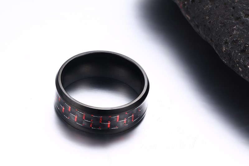 8mm Stainless Steel Carbon Fiber Polished Men Ring Simple Trendy