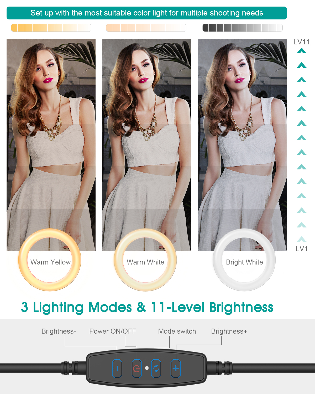 ELEGIANT EGL-02S 10 inch 3 Color Modes Dimmable LED Ring Full Light Tripod Stand Live Selfie Holder with Remote Control for YouTube Tiktok VK Vlog Makeup