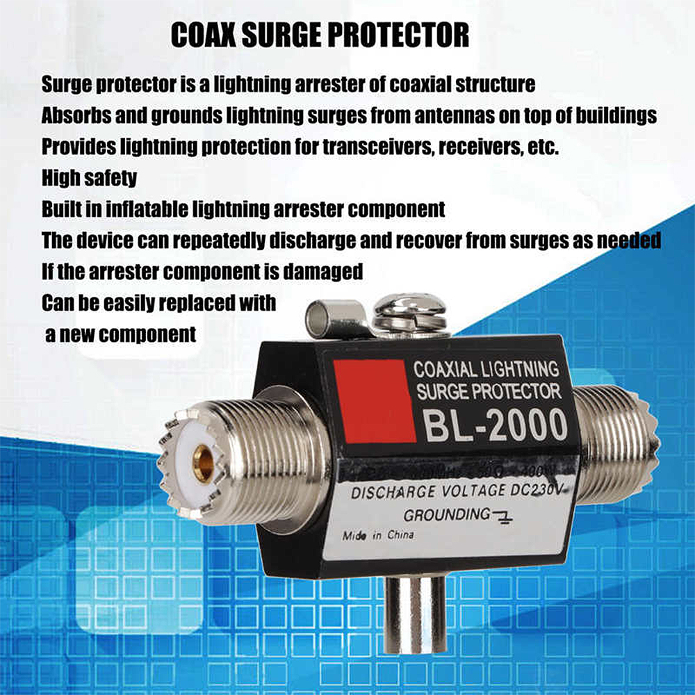 BL-2000 Coaxial Lighting Surge Protector PL259 Female to PL259 Female Coaxial Lighting Arrestor for Communication Equipment