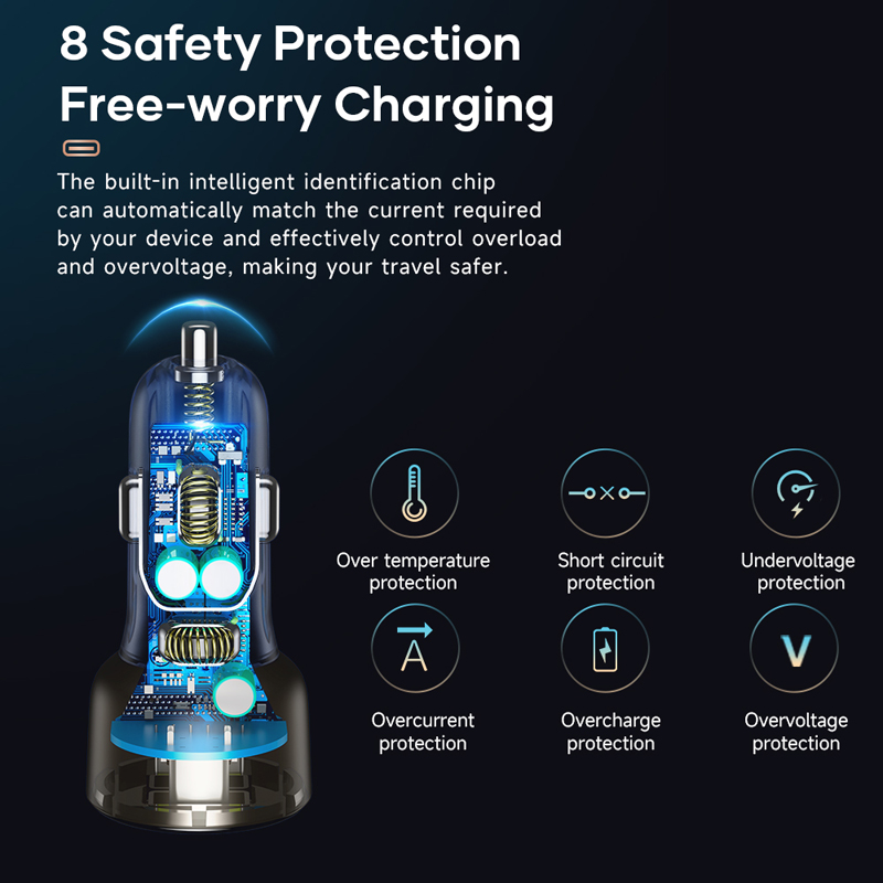 ROCK SD-017 72W 2-Port USB PD Car Charger Adapter 72W Type-C+USB-A PD QC3.0 Support AFC FCP SCP PPS PE2.0 PE1.1 Fast Charging with Blue LED Digital Display for iPhone 12 13 14 Pro 14 Pro Max for Huawei Mate50 for Xiaomi 13