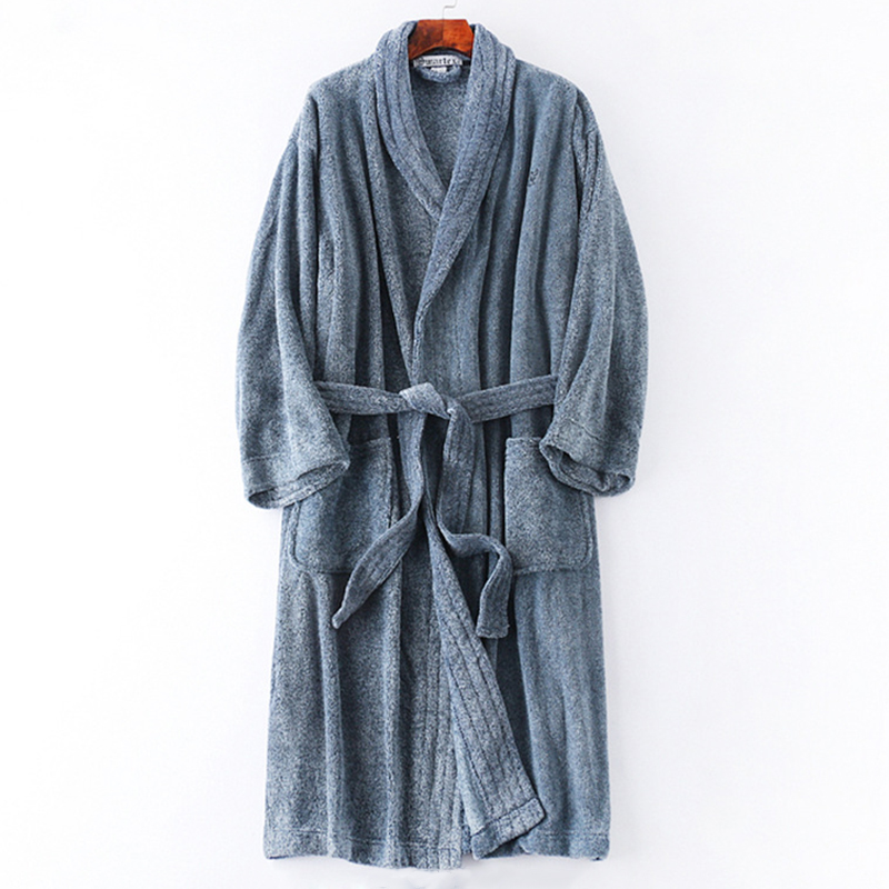 

Mens Flannel Fleece Bathrobe Loose Pajama Sleepwear Robe wit