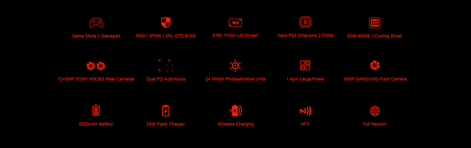 DOOGEE S70 Global Bands 5.99 Inch IP68 6GB RAM 64 GB ROM Helio P23 4G Gaming Rugged Smartphone