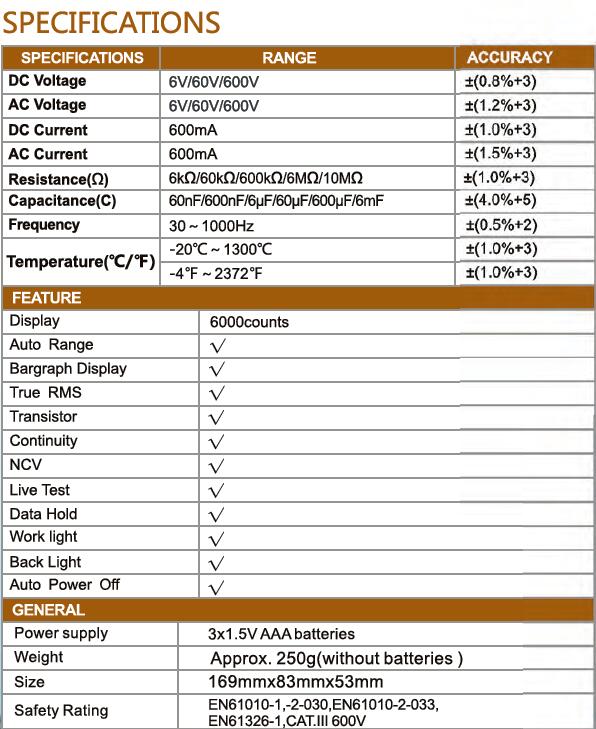 PEAKMETER PM8248S Auto Range Digital NCV Multimeter Voltmeter Ammeter Frequency Resistance Capacitance Temperature Tester