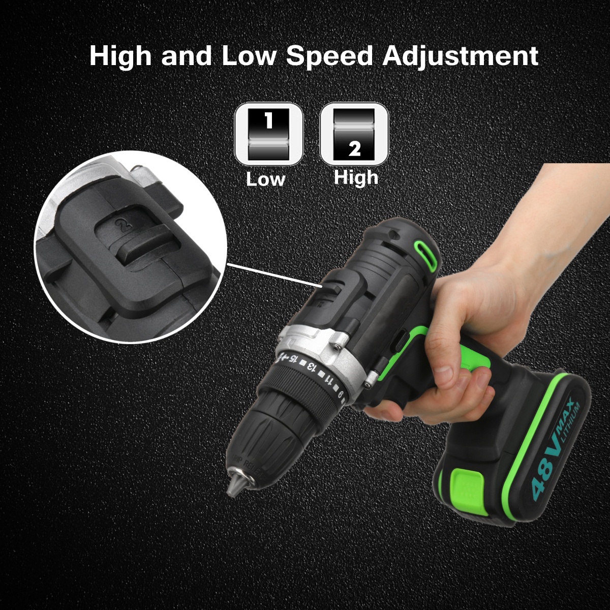 48V 3 In 1 Drilling Tool 15+1 Torque Dual Speed Power Drills Electric Lithium Battery Driller