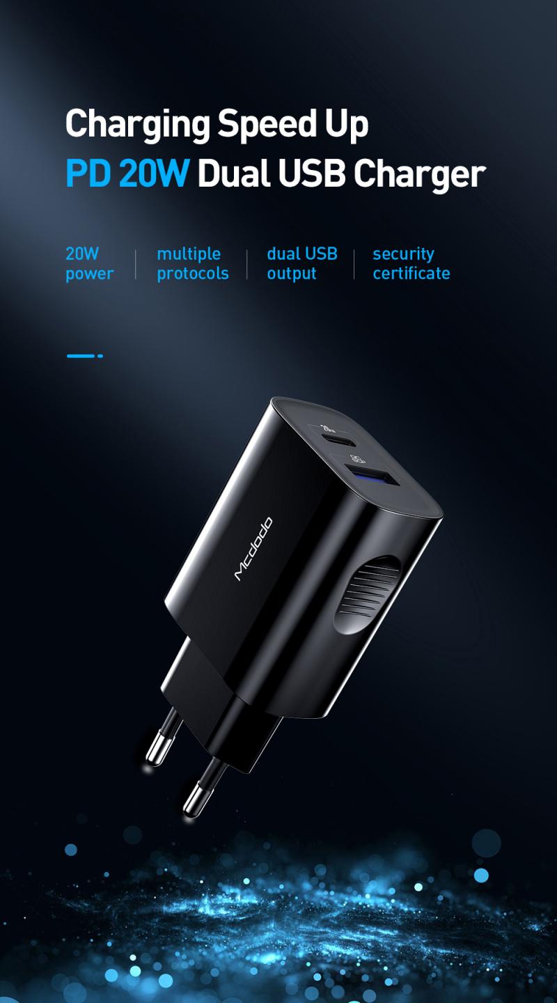 MCDODO 20W USB C PD QC3.0 Carregador Carregador de viagem Adaptador de carregamento rápido para iPhone 12 12Pro Max 12Mini OnePlus 8Pro 8T