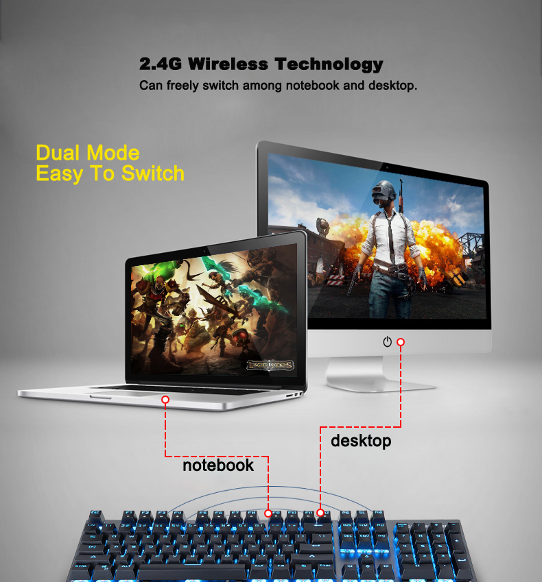 Motospeed GK89 2.4G Wireless 104Keys USB Wired Mechanical Gaming Keyboard Outemu Switch LED Light 49