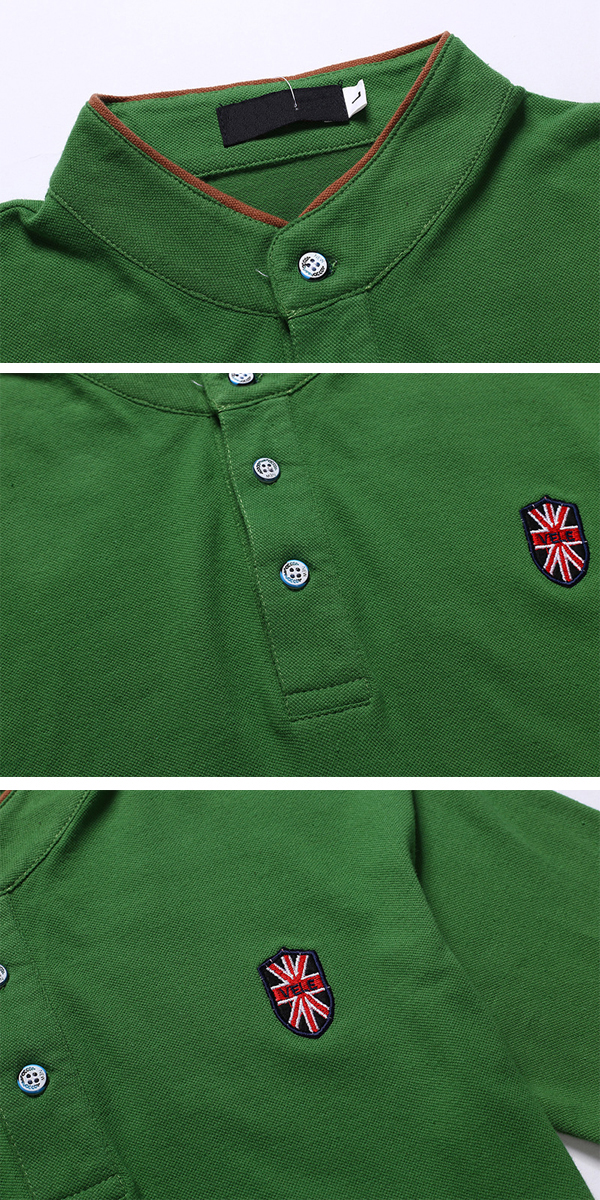 Mens Embroidery Solid Color Stand Collar Button Golf Shirt