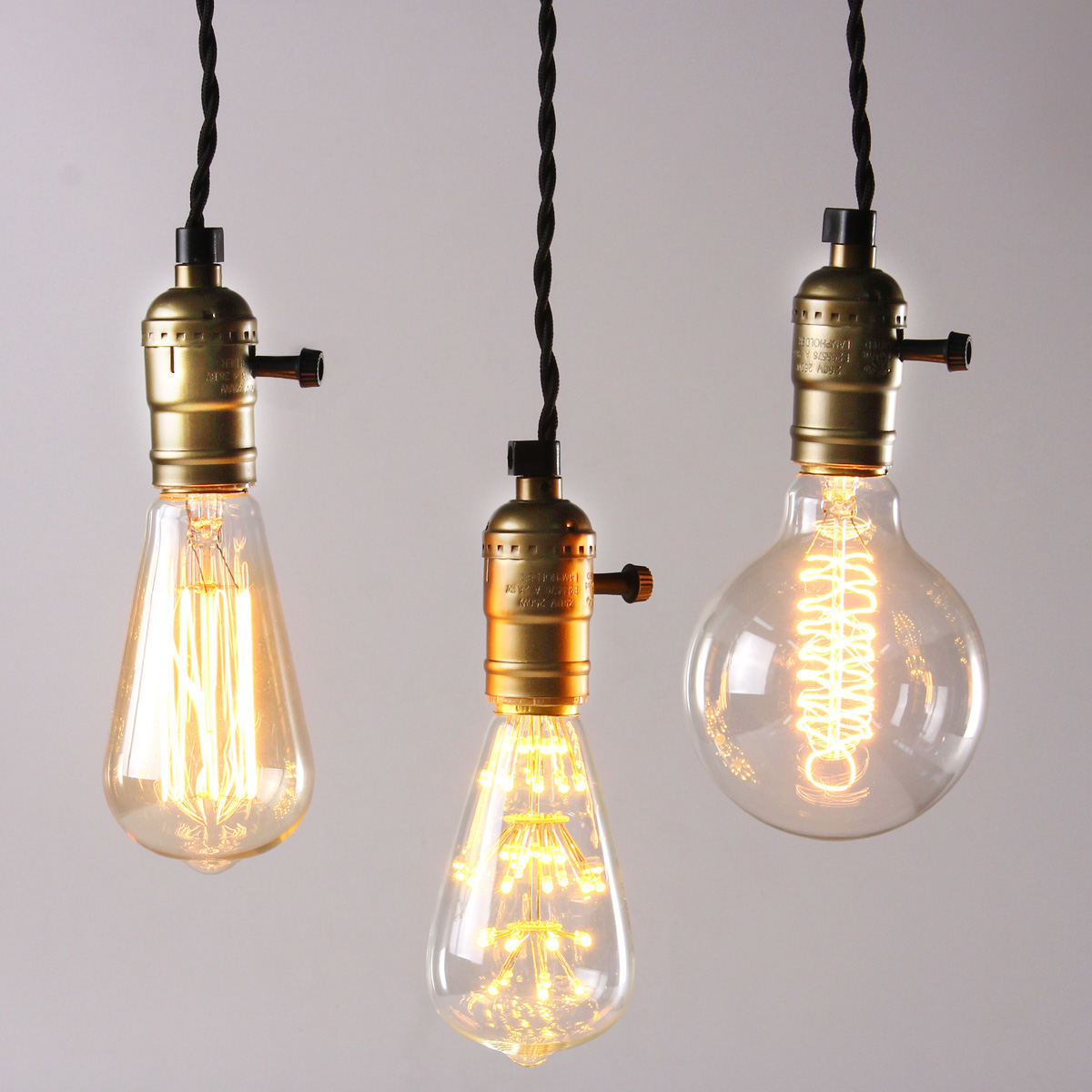 E26/E27 Solid Industrial Triple Lamp Sockets Vintage Edison Hanging Pendant Lamp Holder