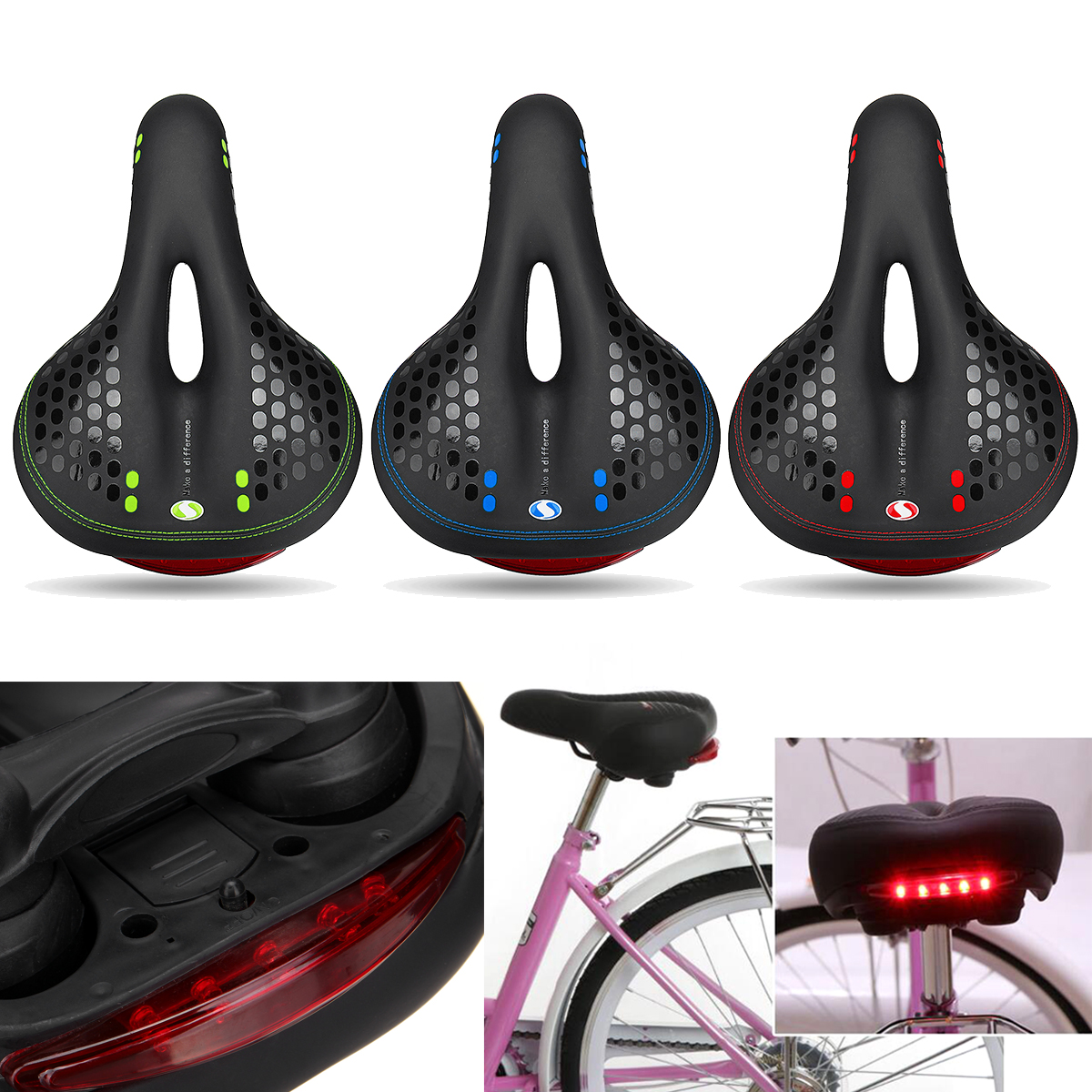 

BIKIGHT Bike Bicycle Saddle Soft Breathable Waterproof Cushion Ergonomic With Taillight MTB Cycling Seat