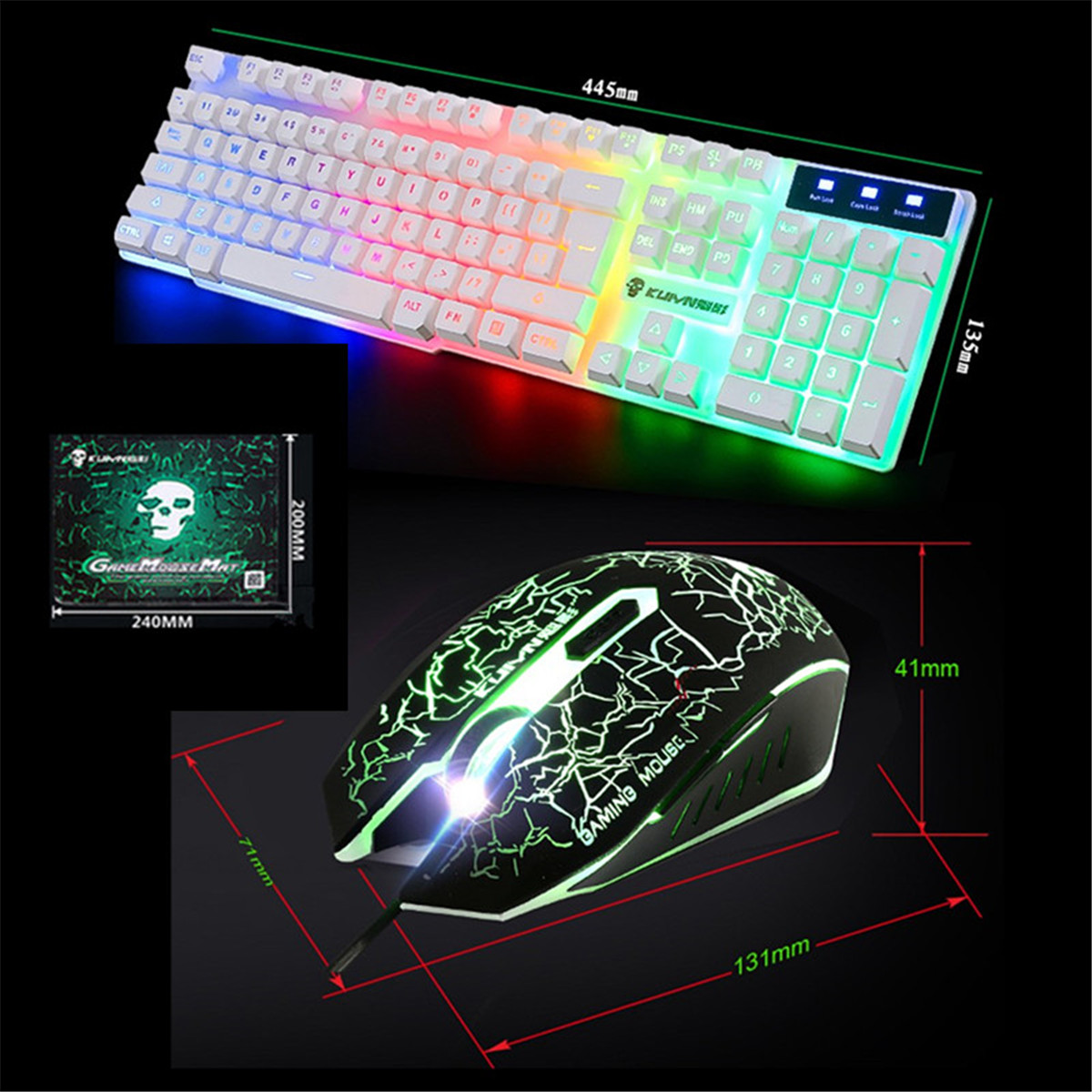 LED Backlit Gaming Keyboard+2400DPI Mouse Sets+Mouse Pad USB Wired Keyboard Set 33