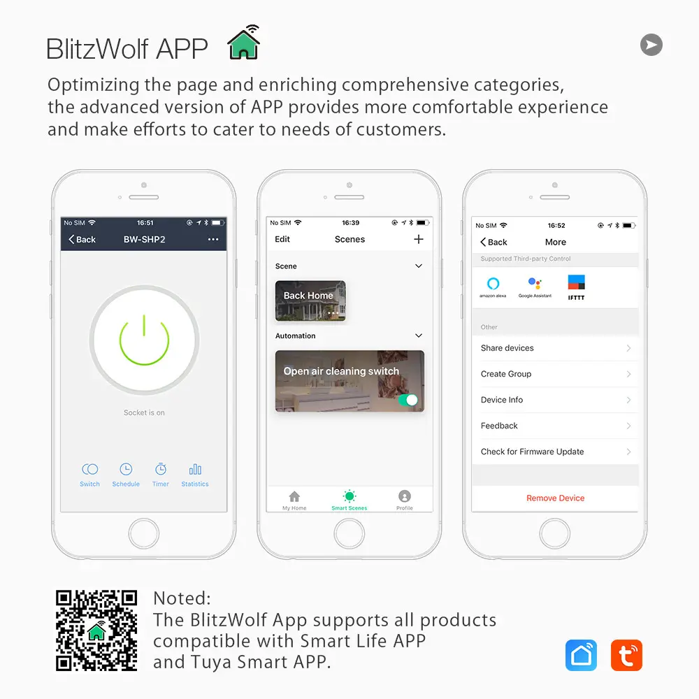 BlitzWolf® BW-SHP2 Smart WIFI Socket EU Plug 220V 16A Work with Amazon Alexa Google Assistant Compatible with BlitzWolf APP