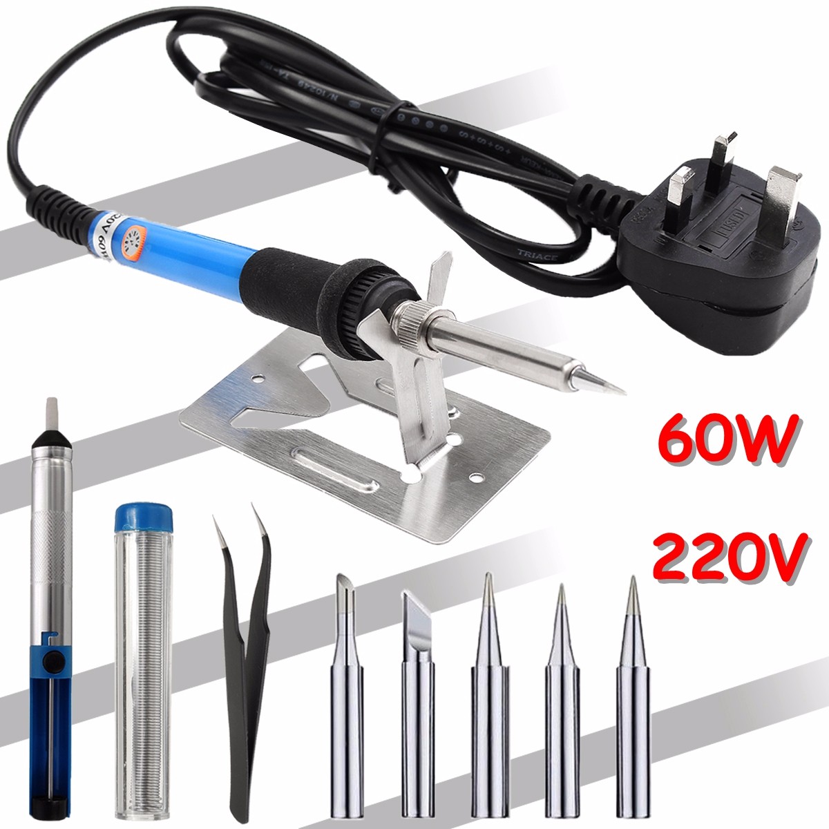 

6 in 1 60W 220V Adjustable Temperature Welding Soldering Iron with Holder + Tips