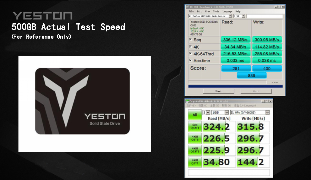 Yeston SSD SATA3 6Gbps High Speed Solid State Disk TLC Chip Internal Hard Drive 60/120/240/500GB 7