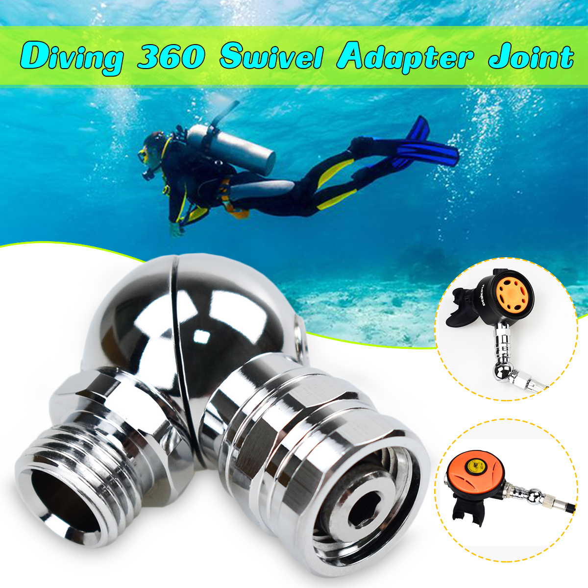 DEDEPU Chrome-plated Brass 360 ° Universal Rotation Joint for Diving Secondary Valve Head Regulator Scuba Equipment
