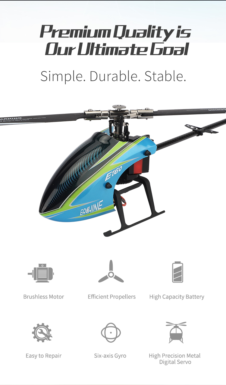 Eachine E160 V2 6CH Dual Brushless 3D6G System Flybarless RC Helicopter BNF/RTF Compatible with FUTABA S-FHSS