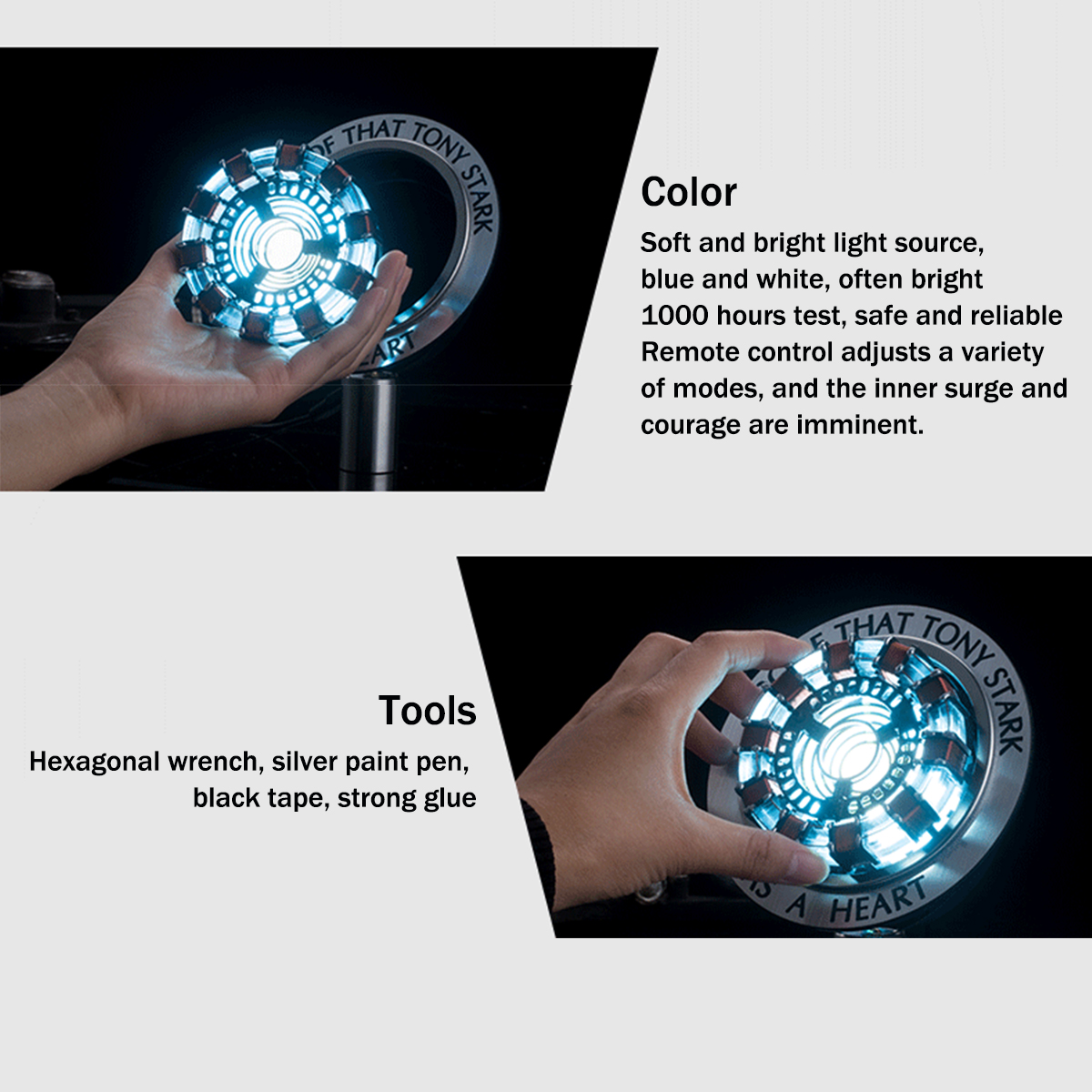 MK1 Acrylic Tony DIY Arc Reactor Lamp Arcylic Kit Illuminant LED Flash Light Set 34