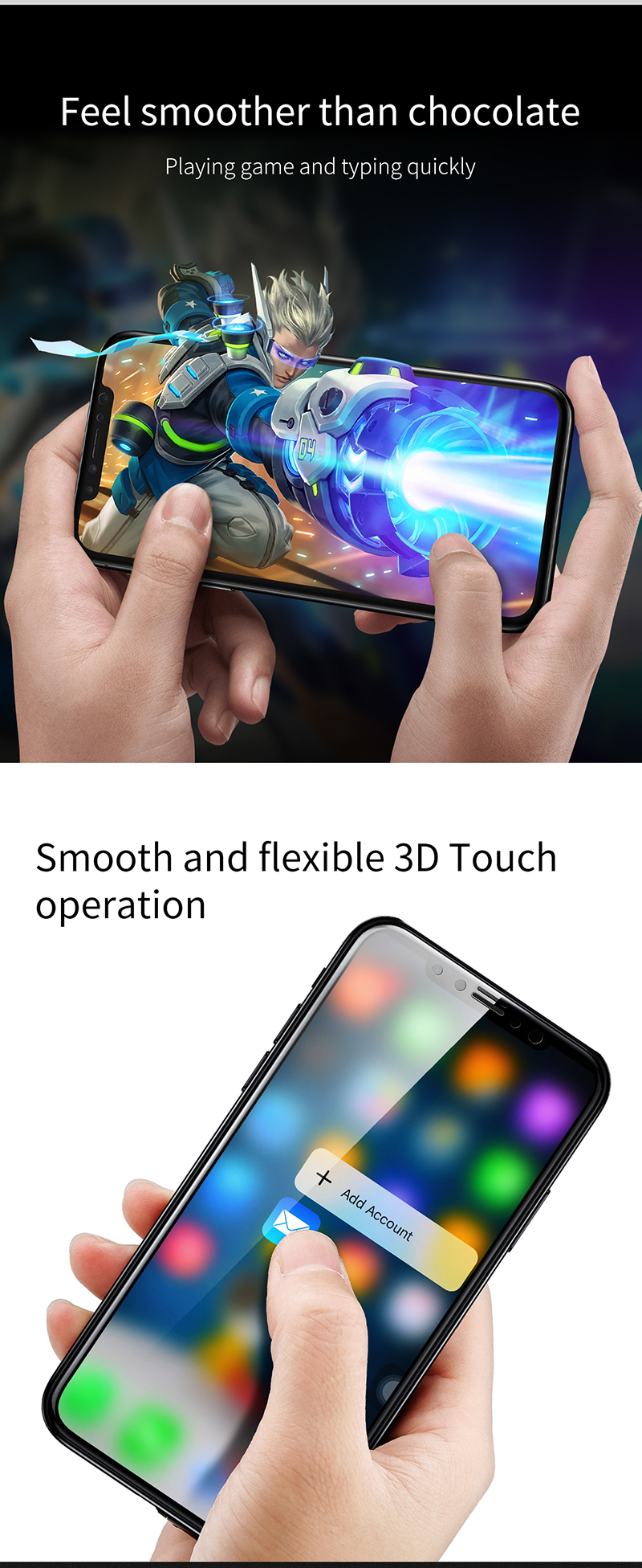 Baseus 0.2mm 3D Arc Edge Front Rear Tempered Glass Film Screen Protector for iPhone XS/X 