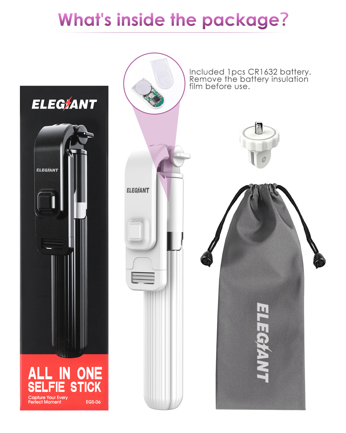 ELEGIANT Selfie Stick Lightweight Aluminum All in One Extendable bluetooth Tripod with Remote Control for iPhone Galaxy for Gopro Sport Camera DSLR Cam