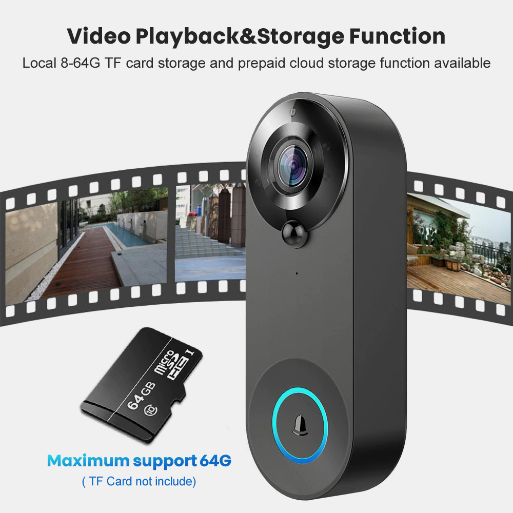 W3 720P WiFi Video Doorbell Intelligent IR Night Vision Two-way Audio Remote Phone Monitoring Motion Detection Alarm Support Memory Card Home Surveillance Wireless Camera Door Bell Work with Alexa Google