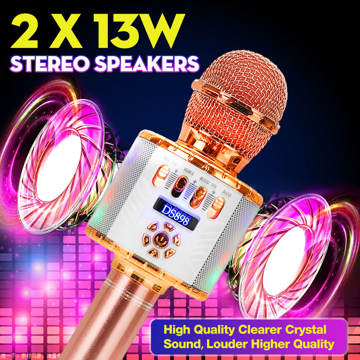 Bakeey DS898 3-IN-1 Wireless Microphone 2*13W HIFI bluetooth Speaker TF Card 2600mAh Luminous Handheld Mic Recorder Singing Player for KTV K Songs