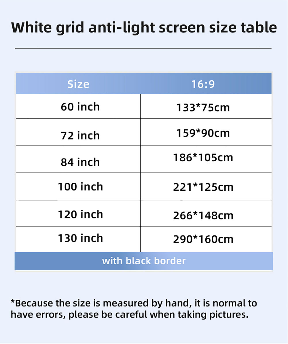 Salange 100-Inch Projector Screen White Grid Anti Light Curtain High Brightness 16:9 Portable 4K HD Fabric Cloth for Beamer