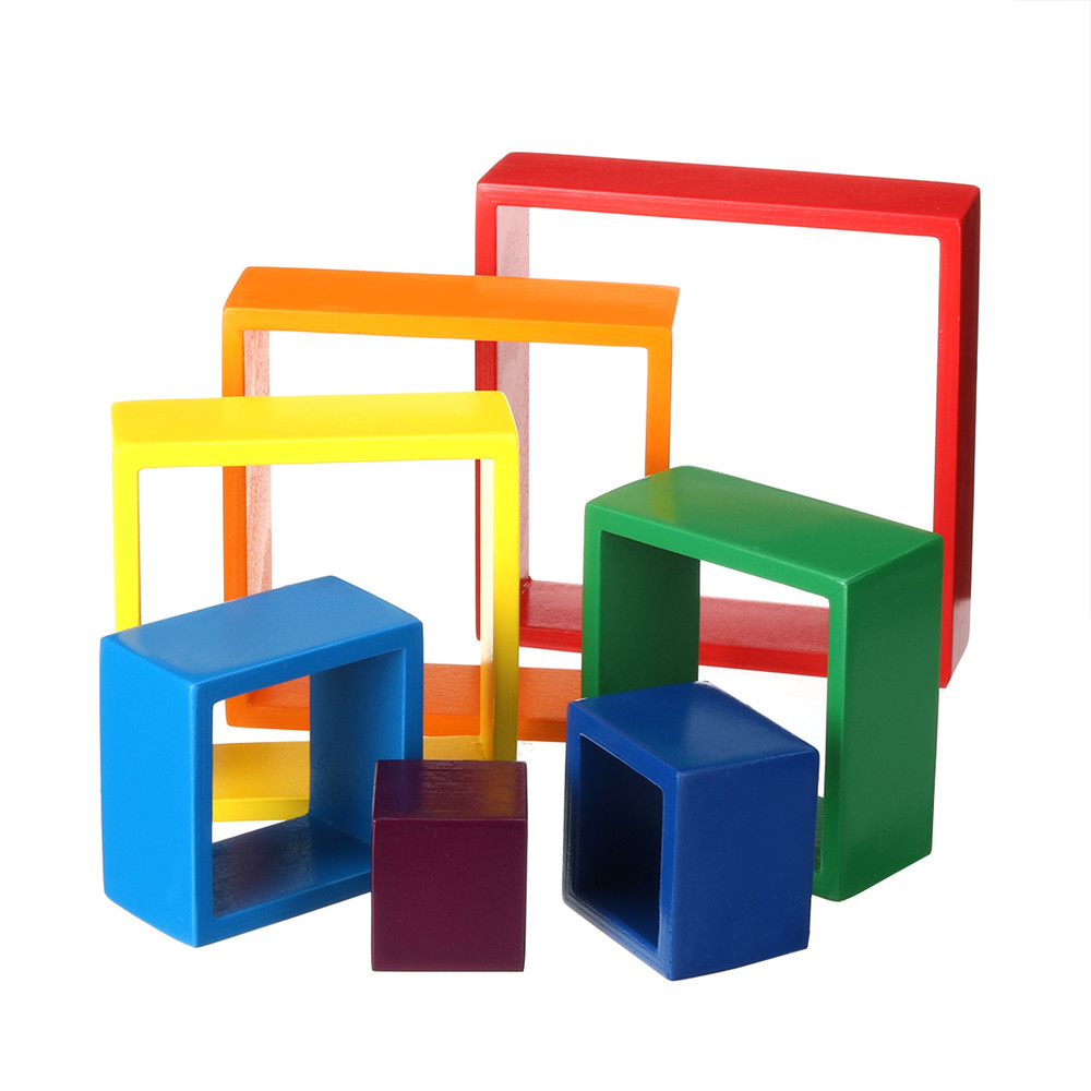 Square 7-piece 6.1 x 6.1 x 1.73inch Wooden Rainbow Stacking Toy nested stack games Building blocks
