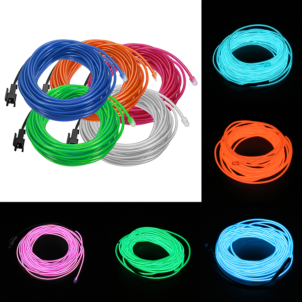 1/2/3/4/5M Flexible Led EL Tube Wire Neon Glow Decorative Light Lamp Controller 