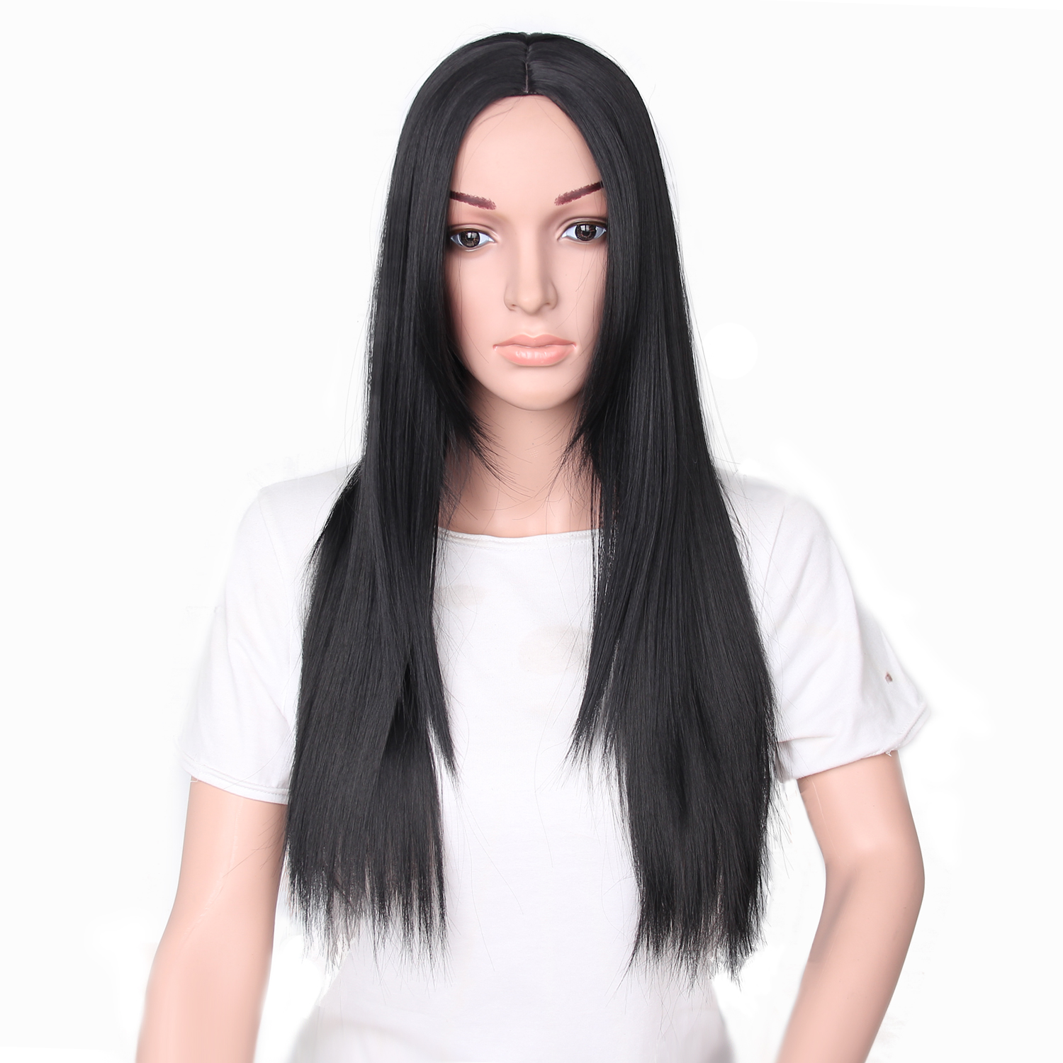 66cm Women Natural Center Parting Long Straight Black Hair Wig