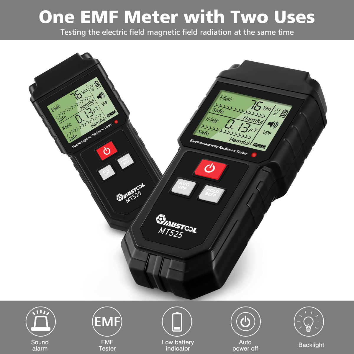 MUSTOOL MT525 Electromagnetic Radiation Tester Electric Field & Magnetic Field Dosimeter Tester Sound and Light Alarm 10