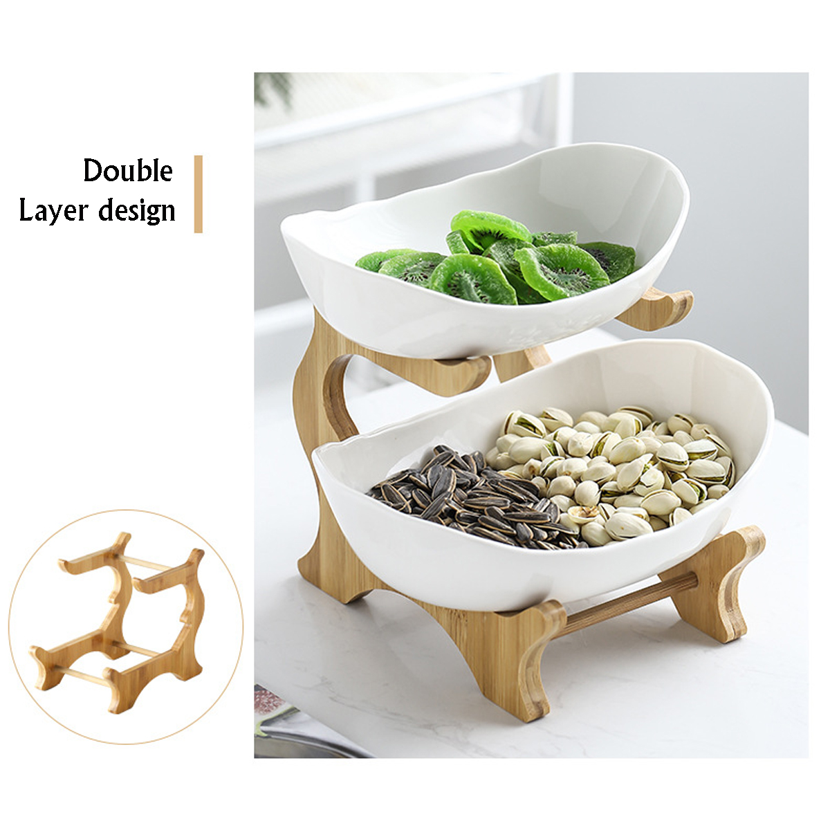 Double Layer White Ceramic Candy Dish Living Room Home Fruit Plate Creative Modern Dried Fruit Basket Desktop Storage