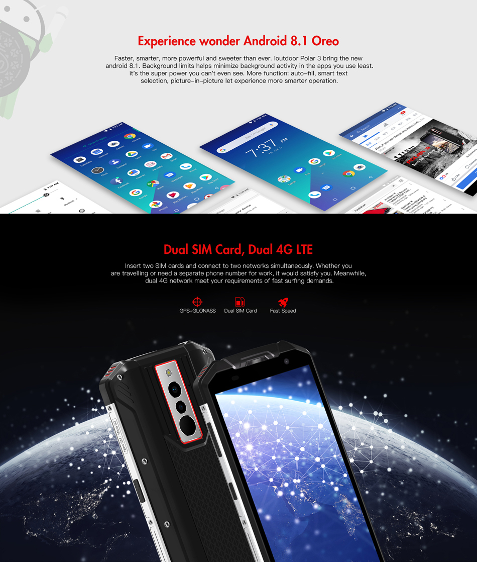 Ioutdoor Polar 3 5.5 Inch HD+ IP68 NFC 4000mAh Android 8.0 3GB 32GB MTK6739V Quad Core 4G Smartphone