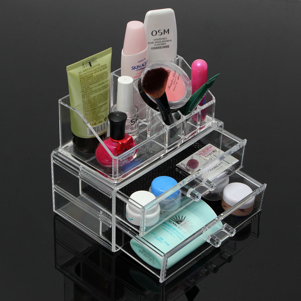 Clear Acrylic Cosmetic Organizer Makeup Brushes Table Neat Holder Drawer