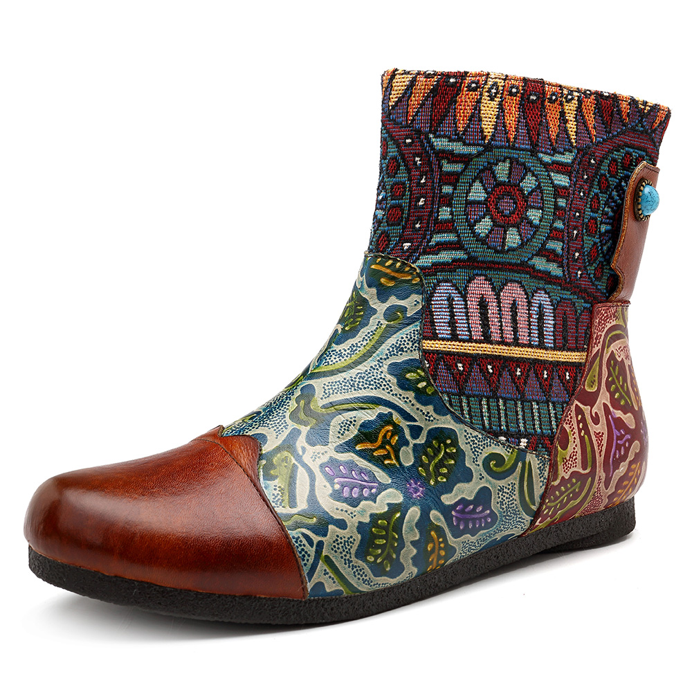 

SOCOFY Handmade Color Match Шаблон Кожаная лодыжка Ботинки