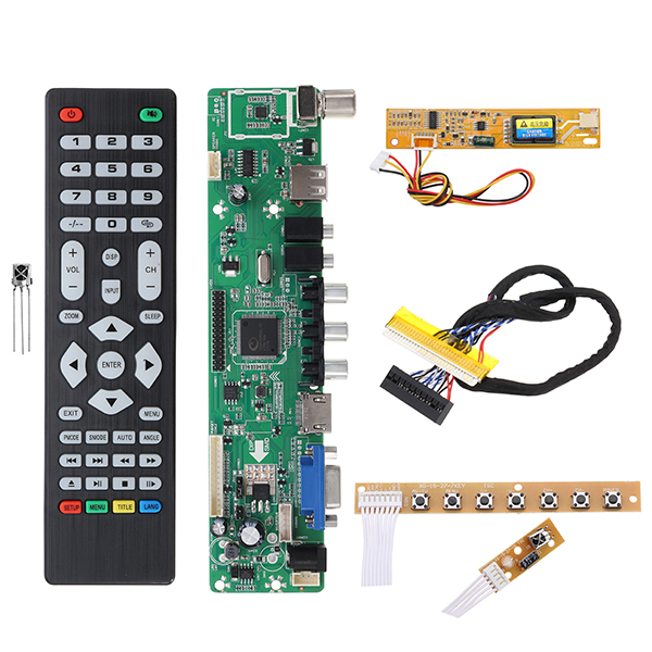 

V56 Universal LCD TV Controller Driver Board PC/VGA/HD/USB Interface+7 Key Board+Backlight Inverter+1ch 6-bit 30pin LVDs Cable
