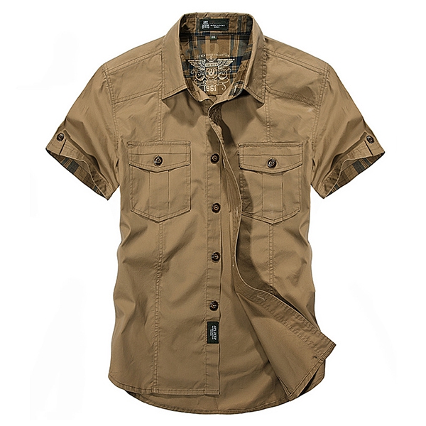 Koszula męska Outdoor Cotton Breathable Multi Pockets Cargo Short Sleeve Work Shirts for Men za 140zł