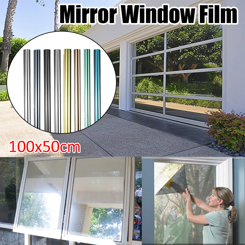 100x50cm Mirror Reflective One-Way-Privacy Window Film Sticky Back Glass Tint