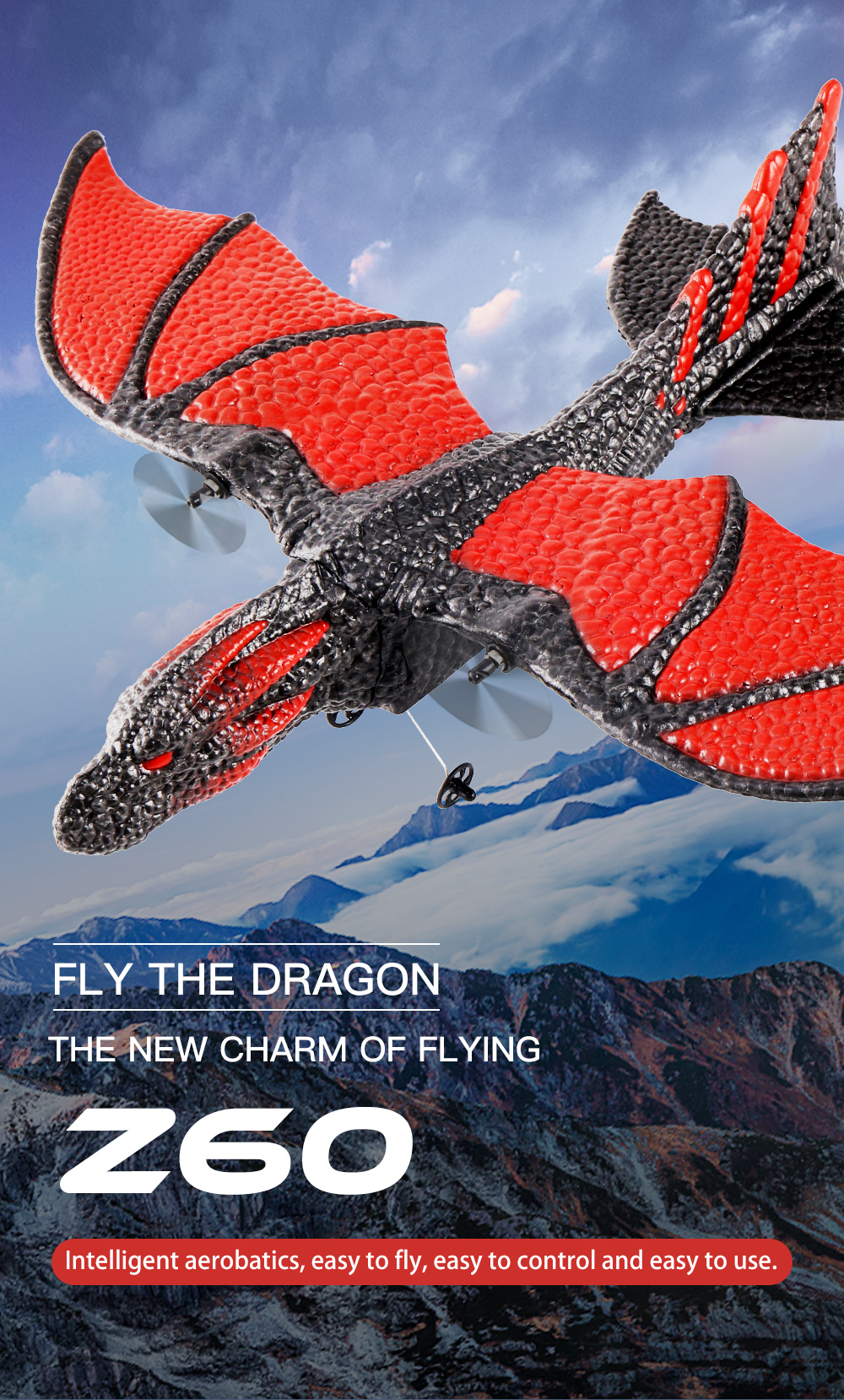 KFPLAN Z60 Flying Dragon 310mm Wingspan 2.4G 2CH Built-in Gyro EPP RC Airplane Glider RTF for Beginners Kids Boys Girls Gifts