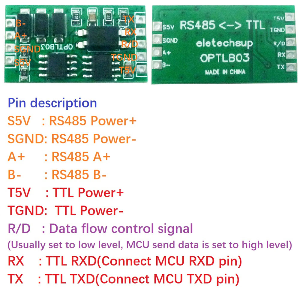 OPTLB03 Industrial Grade UART TTL to RS485 Isolated Communication Surge Protection for Arduino UN0 MEGA Raspberry Pi 4 NODEMCU ESP8266